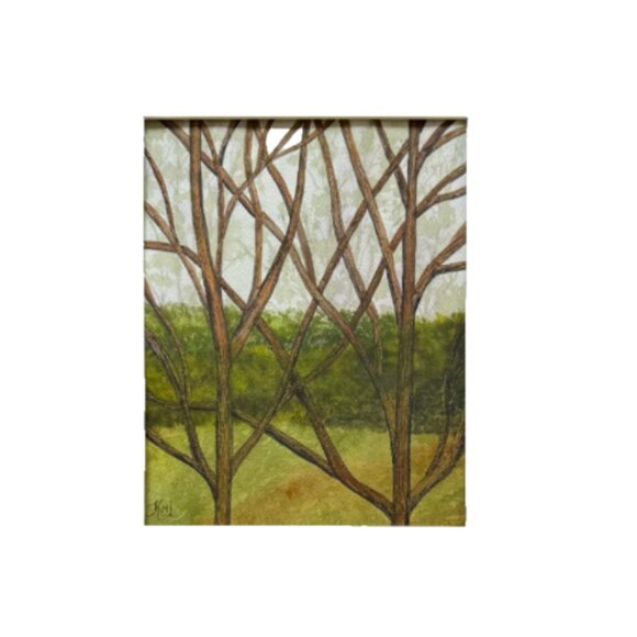 Painting Watercolor Trees Bare Landscape Original Art 10x8 and White Mat 16x20